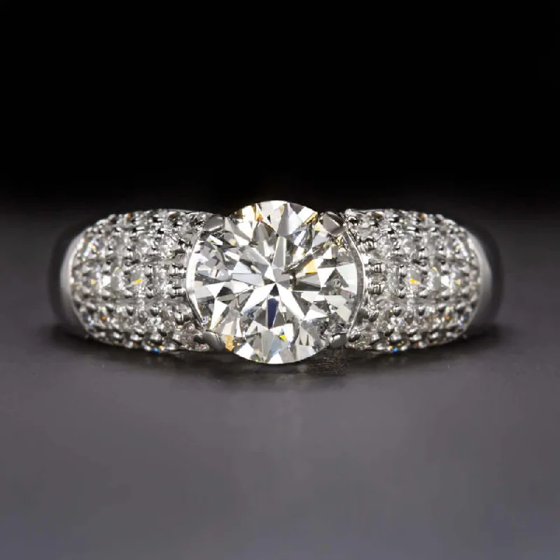 bridal solitaire engagement rings -1.88cw EXCELLENT CUT NATURAL DIAMOND ENGAGEMENT RING ROUND PAVE WIDE WHITE GOLD