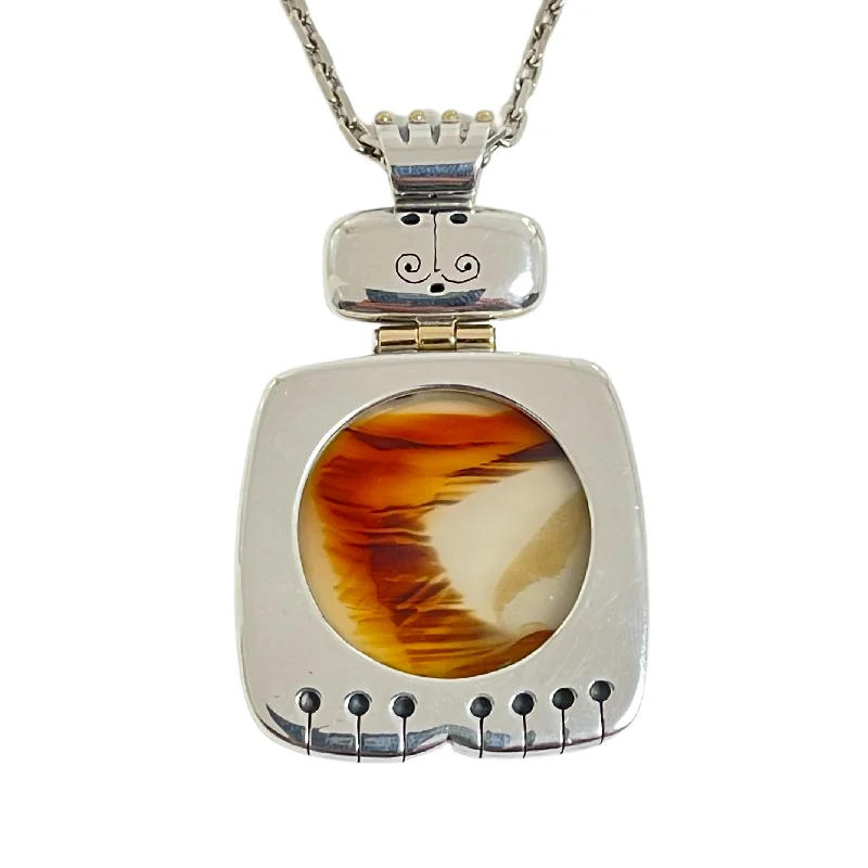 layered necklaces for women -Signed Walter Schluep Agate and Sterling Silver King Pendant Necklace