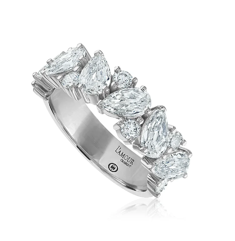 Christopher Designs L'Amour Crisscut Pear Shaped Diamond Band in 18 Karat White Gold