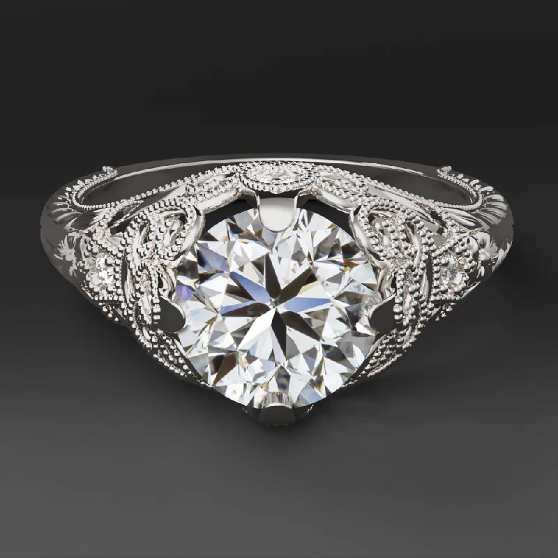 engagement rings with alternative stones -VINTAGE STYLE DIAMOND ENGAGEMENT RING 1.5 CARAT GIA CERTIFIED ROUND WHITE GOLD