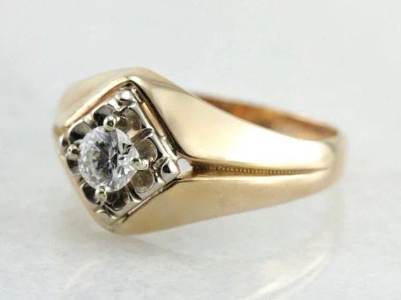 engagement rings with vintage style -Retro Era Mens Dome Diamond Engagement Ring