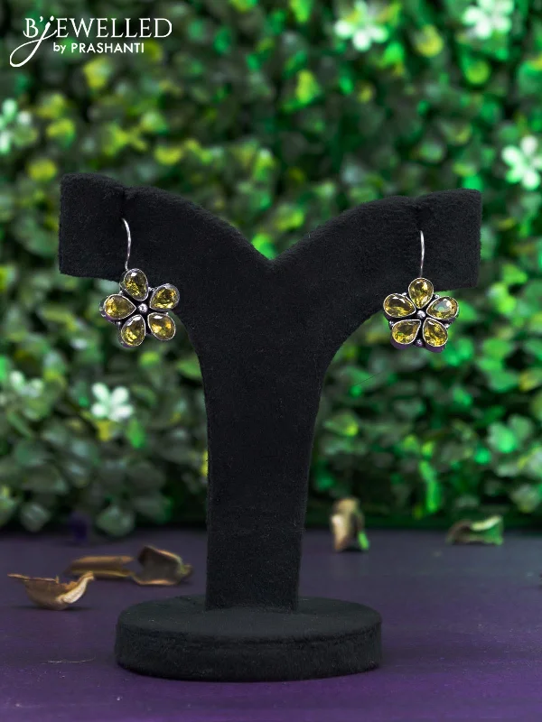 trendy gold earrings for women -Oxidised hanging type earring with yellow stones