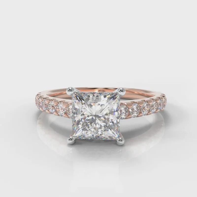 luxury bridal engagement rings -Carrée Micropavé Princess Cut Diamond Engagement Ring - Rose Gold