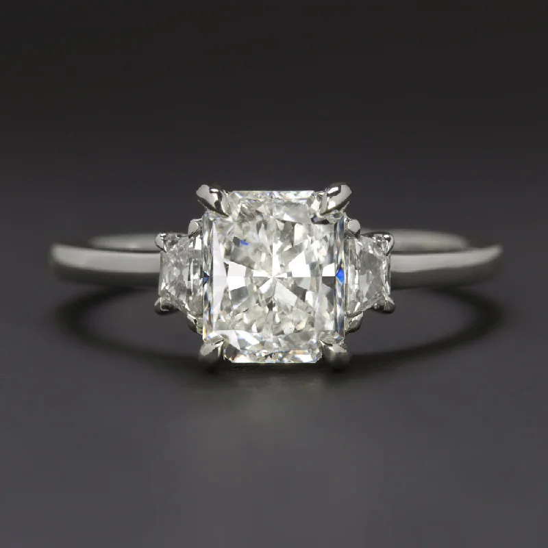 stackable engagement rings -2 CARAT DIAMOND ENGAGEMENT RING GIA CERTIFIED H SI2 RADIANT CUT PLATINUM 3 STONE