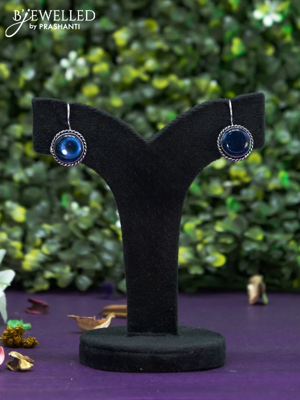 personalized diamond earrings -Oxidised hanging type earring  with sapphire stones