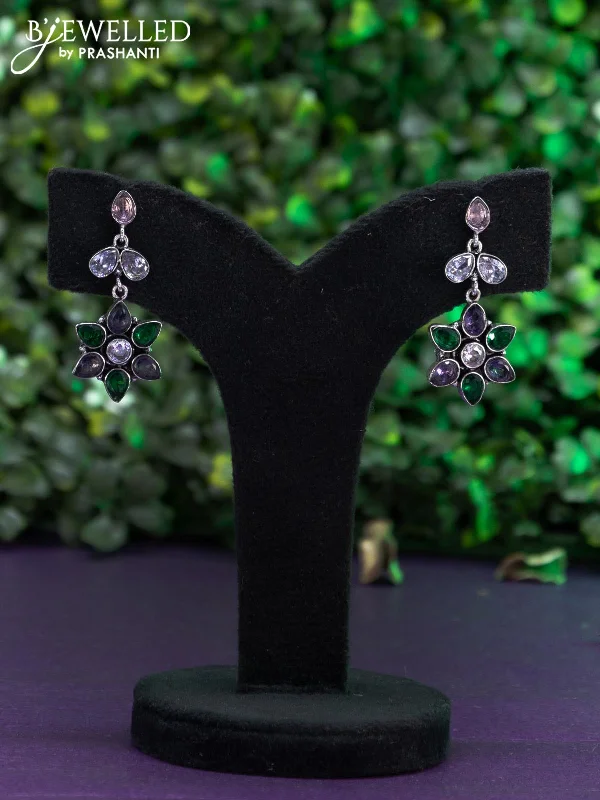 handmade earrings for women -Oxidised floral design earring with multi colour and cz stones