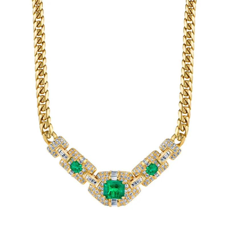 designer choker necklaces for women -Emerald Diamond Gold Necklace