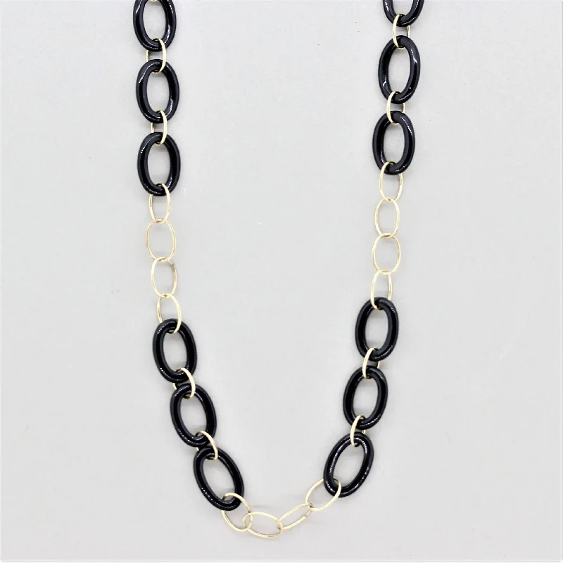 luxury pendant necklaces for women -Black Onyx Gold Chain Necklace