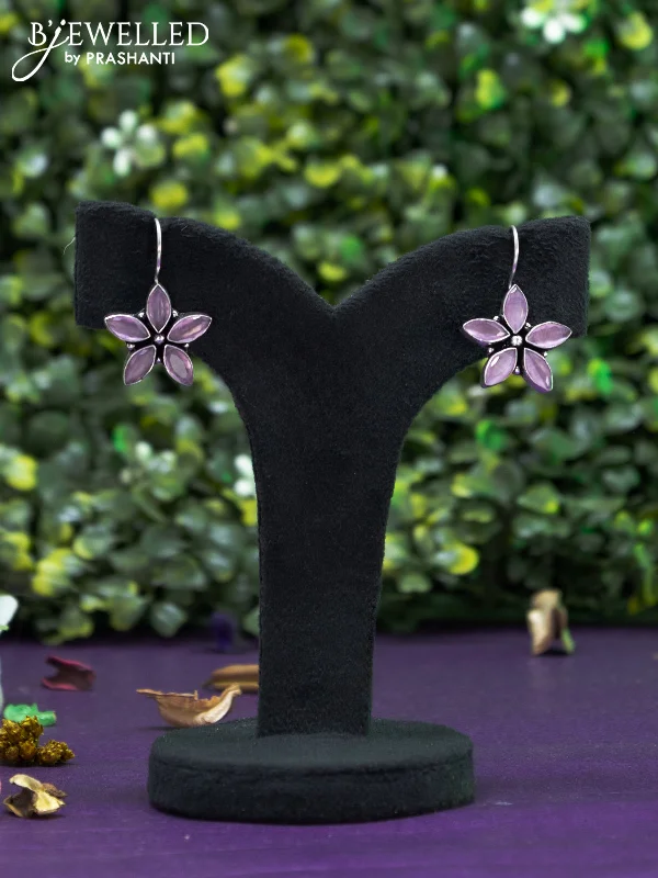 women’s bold earrings -Oxidised hanging type earring floral design with baby pink stones