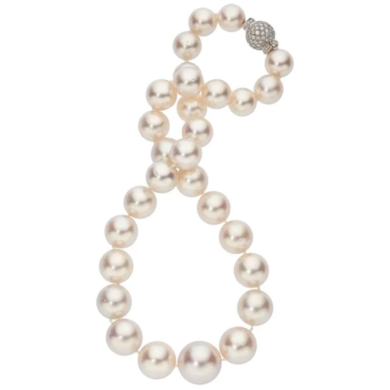 designer name necklaces for women -South Sea Pearl Diamond Clasp Gold Necklace