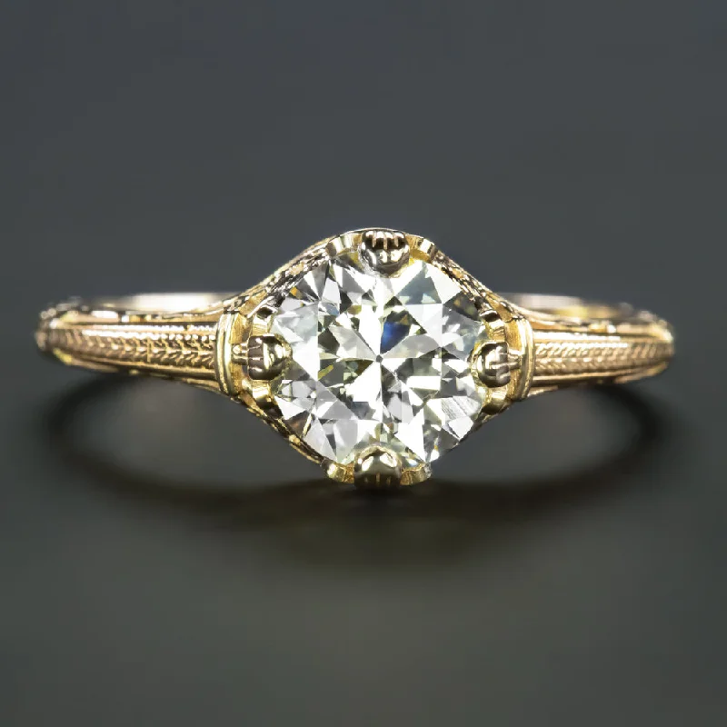 multi-stone engagement rings -1 CARAT OLD CUT DIAMOND ENGAGEMENT RING VINTAGE STYLE 14k YELLOW GOLD SOLITAIRE