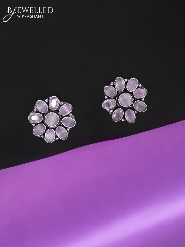 special occasion earrings for women -Oxidised earrings floral design with baby pink stones