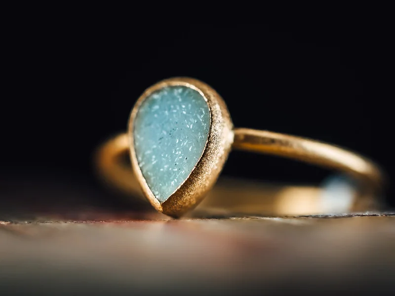 18k Yellow Gold Druzy Ring