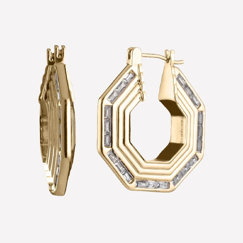 trendy statement earrings for women -Noèle Baguette Hoop Earrings