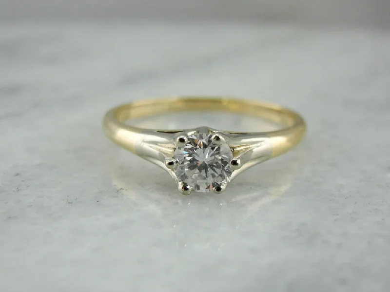 unique engagement rings -Vintage Two Tone Diamond Solitaire Engagement Ring