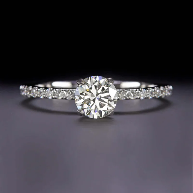 bespoke engagement rings -0.7ct GIA CERTIFIED VERY GOOD CUT I SI1 DIAMOND ENGAGEMENT RING ROUND PAVE BAND