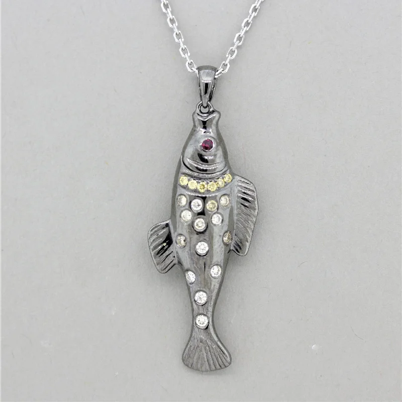 charm pendant necklaces for women -Diamond Ruby Gold Fish Pendant