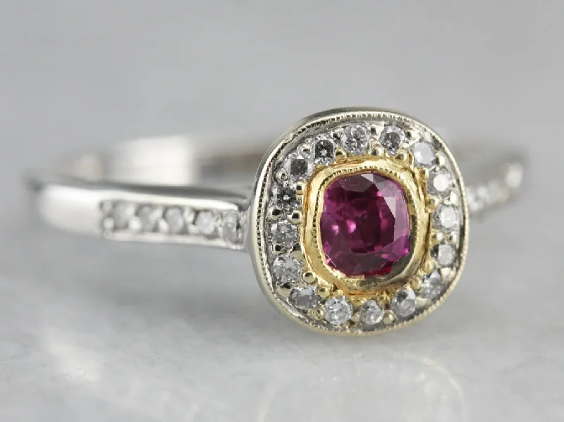 floral engagement rings -Modern Pink Sapphire and Halo Engagement Ring