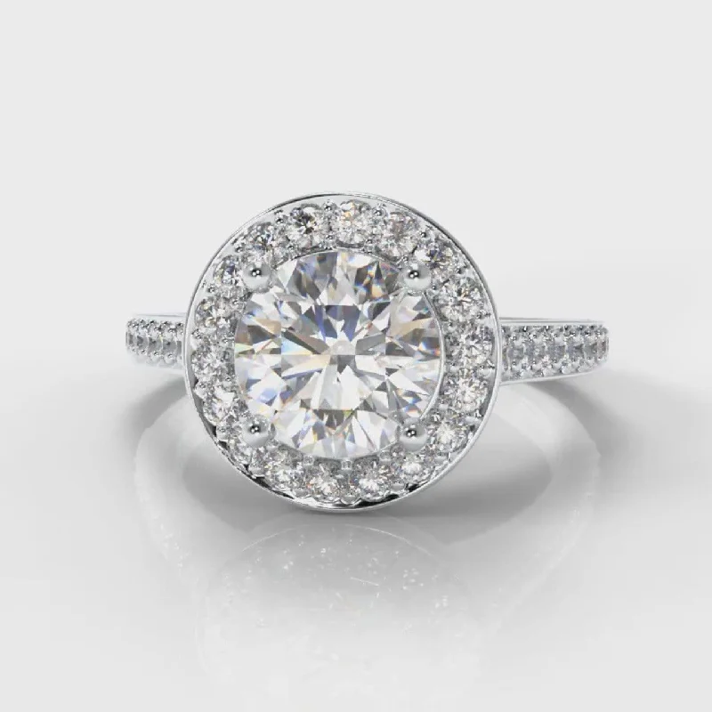 white gold engagement rings -Pavé Round Brilliant Diamond Halo Engagement Ring