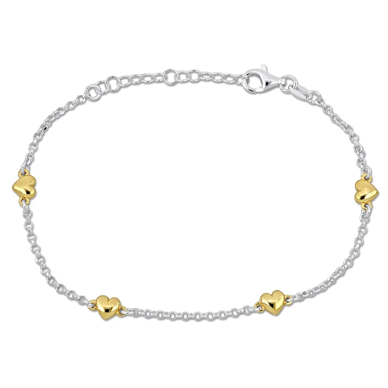 sapphire rings for women -Mimi & Max Four Yellow Heart Charm Station Bracelet on Rolo Chain in Sterling Silver- 7+1 in.