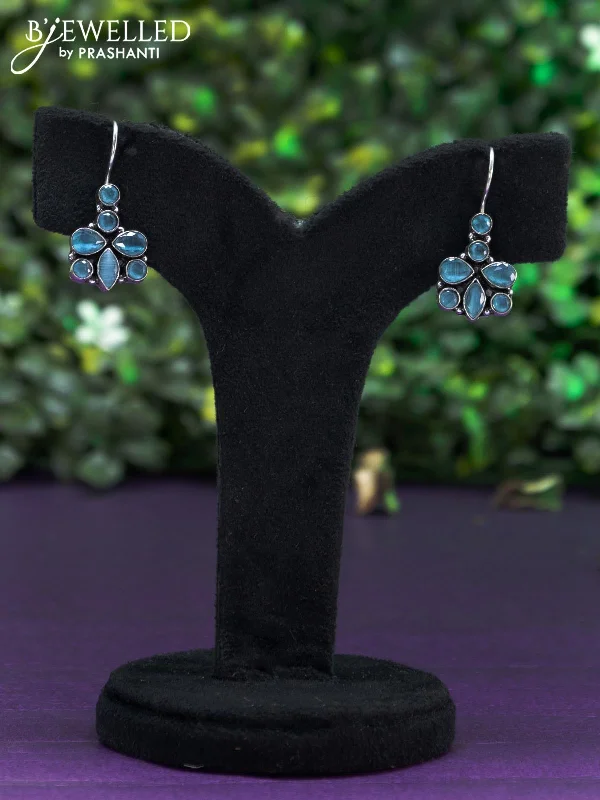 elegant chandelier earrings -Oxidised hanging type earring with ice blue stones