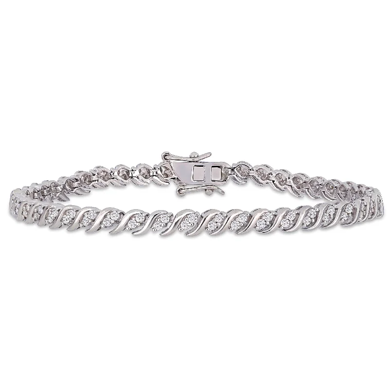 gold bangles for women -Mimi & Max 1ct TW Diamond S-Shape Tennis Bracelet in Sterling Silver