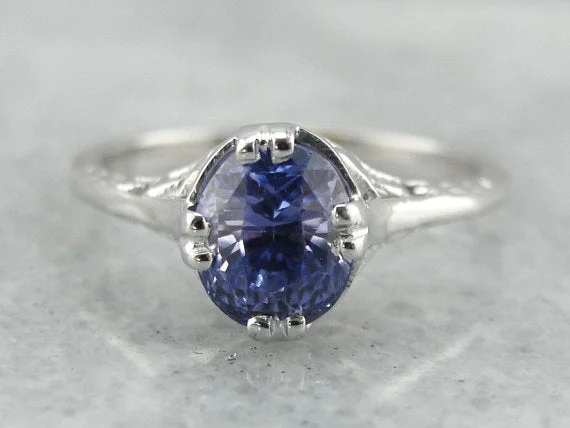 platinum diamond engagement rings -Floral Filigree Engagement Ring, Sapphire Solitaire, Lilac Sapphire