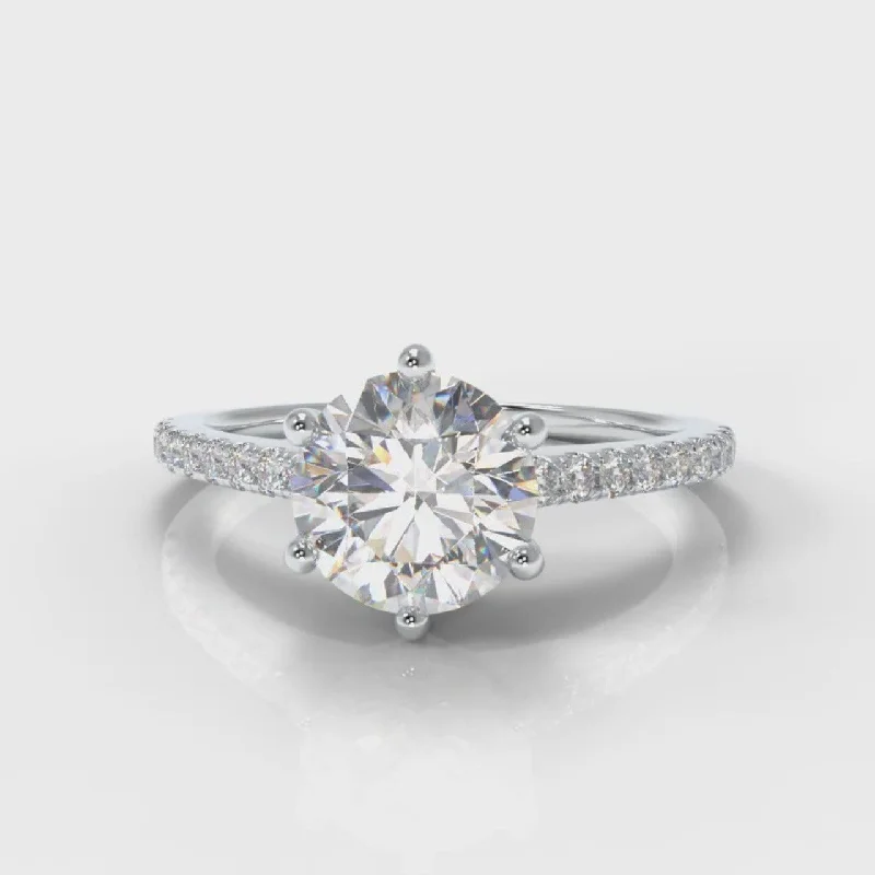 bridal engagement rings -Star Petite Micropavé Round Brilliant Cut Diamond Engagement Ring