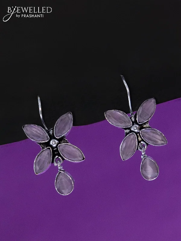 colorful earrings for casual wear -Oxidised hanging type earring with baby pink stones