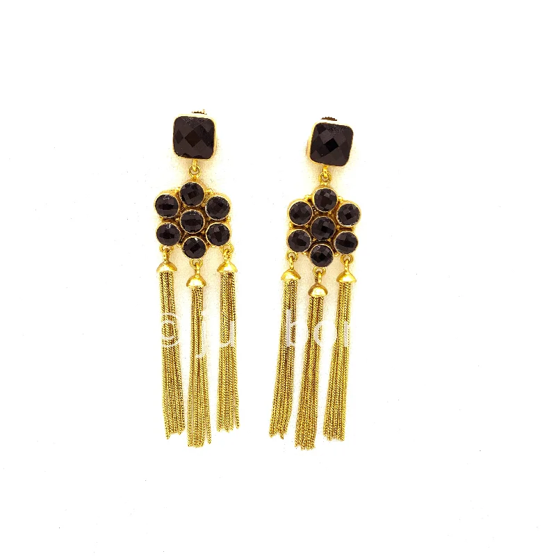 diamond earrings for women -Artisan Black Amrapali Style Earring with Chain dangle