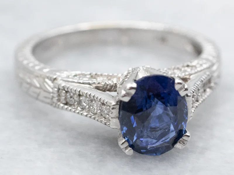 vintage diamond engagement rings -Gorgeous Ceylon Sapphire and White Gold Engagement Ring