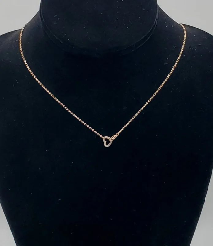 engagement pendant necklaces for women -Vintage Rose Gold Tone Sterling Silver Interlocking Hearts Chain Necklace - 16.25 or 18.5"