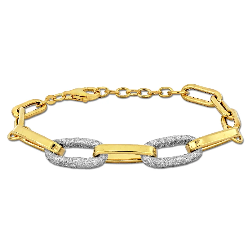 gold promise rings for women -Mimi & Max Oval Link Bracelet w/ White Sparkle Enamel in Yellow Silver 8+1 in.