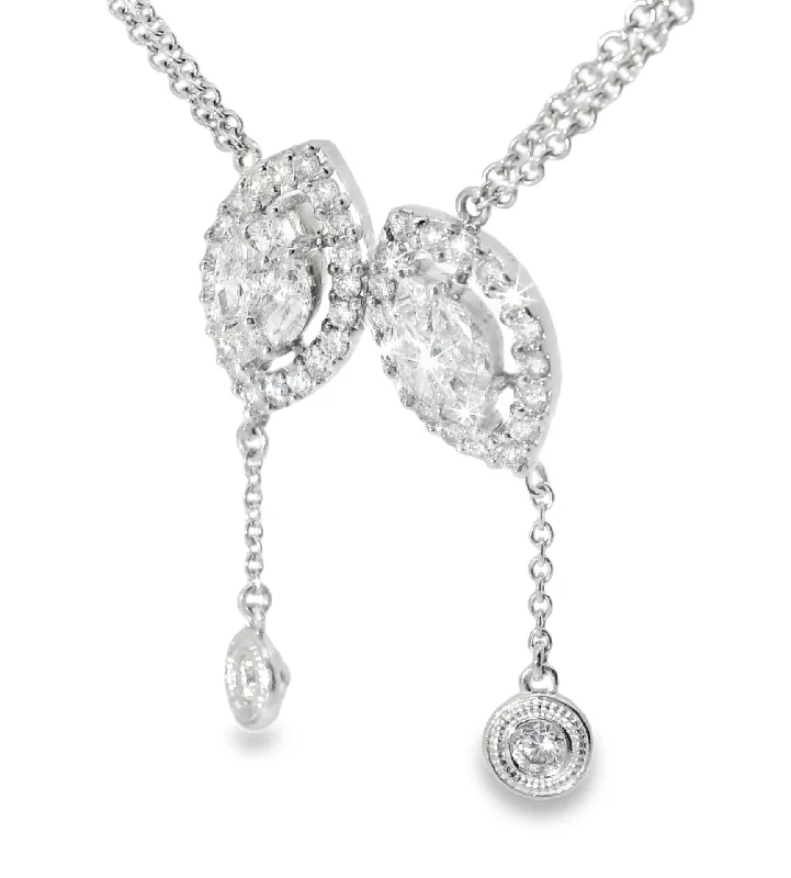 layered necklaces for women -14K White Gold Diamond Lariat Cluster Station Designer Pendant Slide Necklace