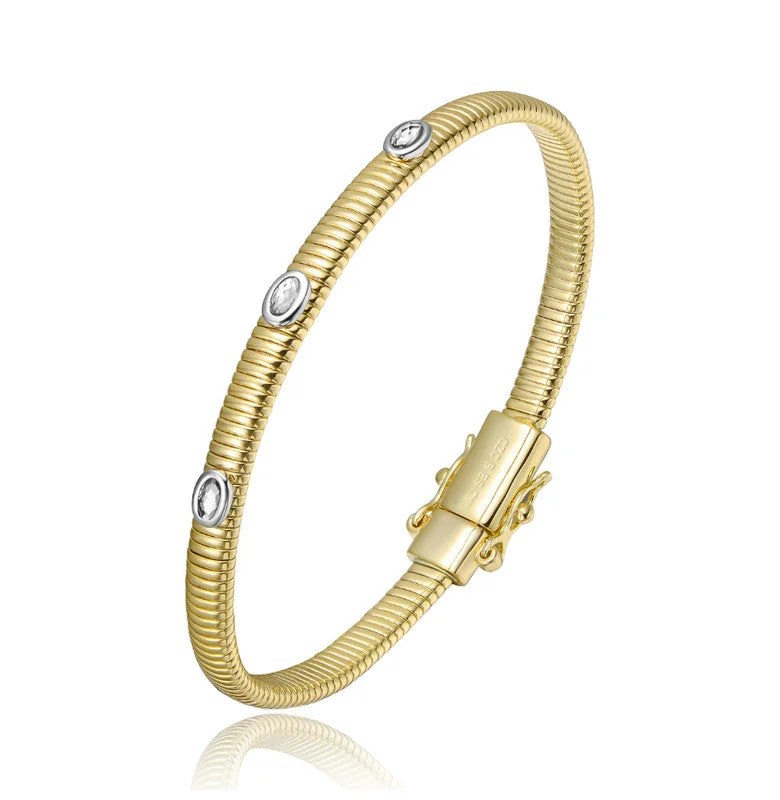 beautiful diamond wedding rings -14K Gold Plated with Clear Cubic Zirconia Bangle Bracelet