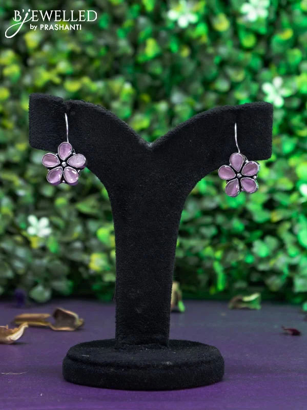 large hoop earrings for women -Oxidised hanging type earring with baby pink stones