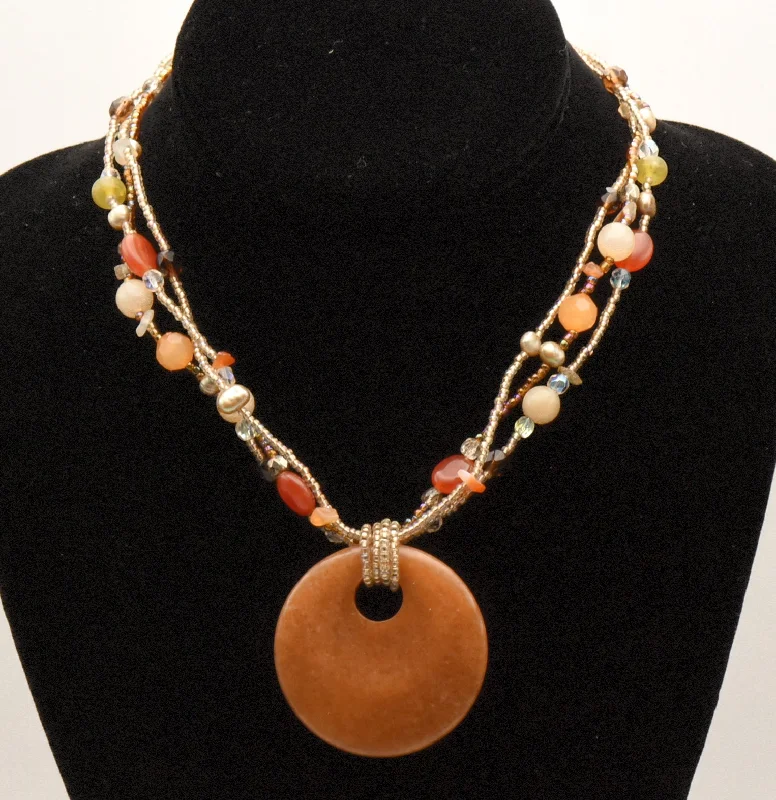 gold chain necklaces for women -Lia Sophia - Beaded Multi-Strand Orange Stone Pendant Necklace