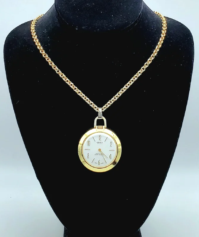 chunky necklaces for women -Genovit - De Luxe Antimagnetic Mainspring Gold Tone Watch on Gold Tone Chain Necklace - 29"