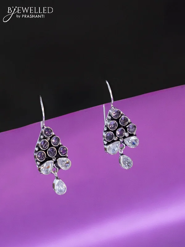 rose gold earrings for women -Oxidised hanging type earring with violet and white stones