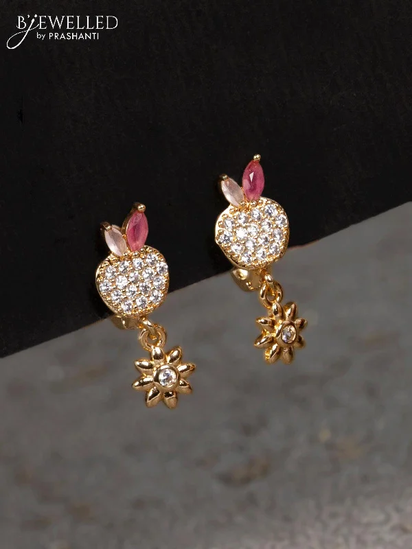 chic hoop earrings for women -Rose gold hanging type earrings with pink kemp & baby pink and cz stones