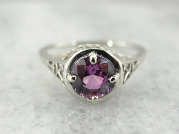 women’s emerald engagement rings -Pink Sapphire in a Classic Filigree Art Deco Engagement Ring