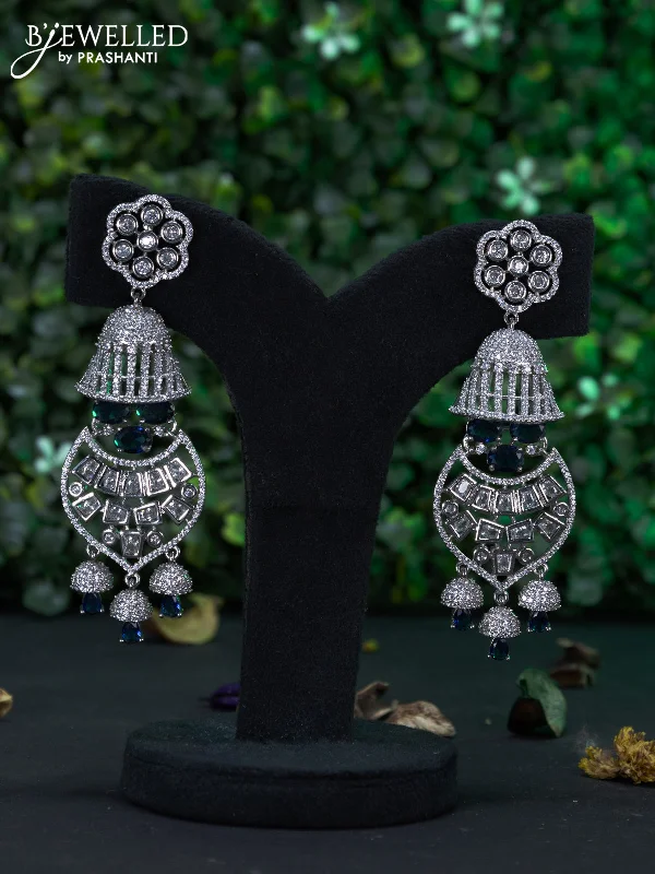 romantic earrings for women -Zircon earring with sapphire & cz stones and hangings