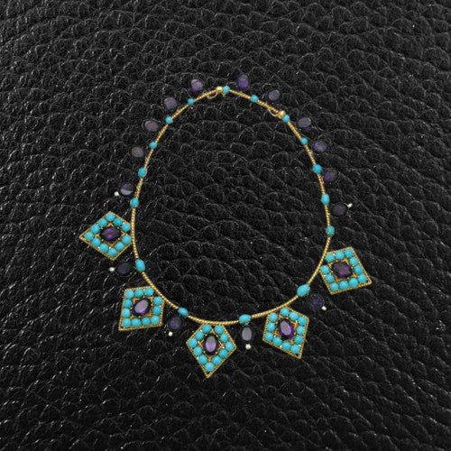 women’s necklaces -Amethyst, Turquoise & Diamond Estate Necklace