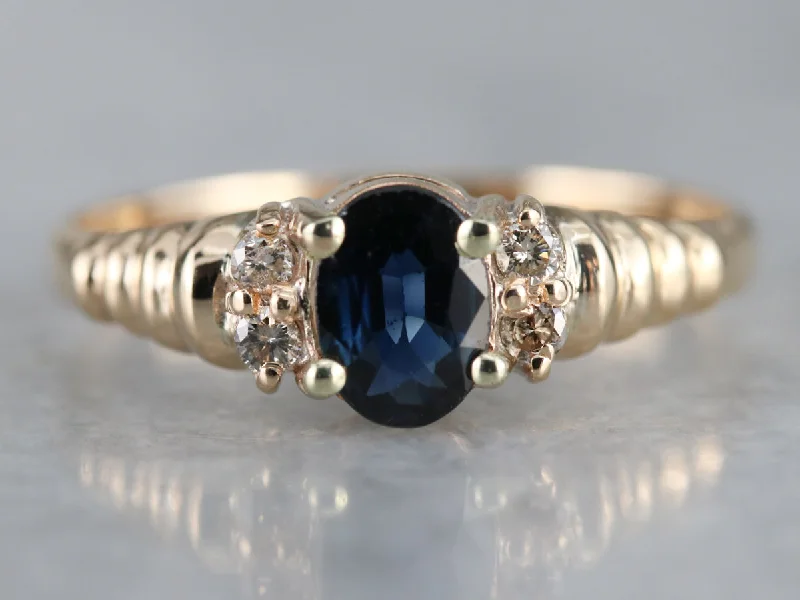 Modern Sapphire and Diamond Ring