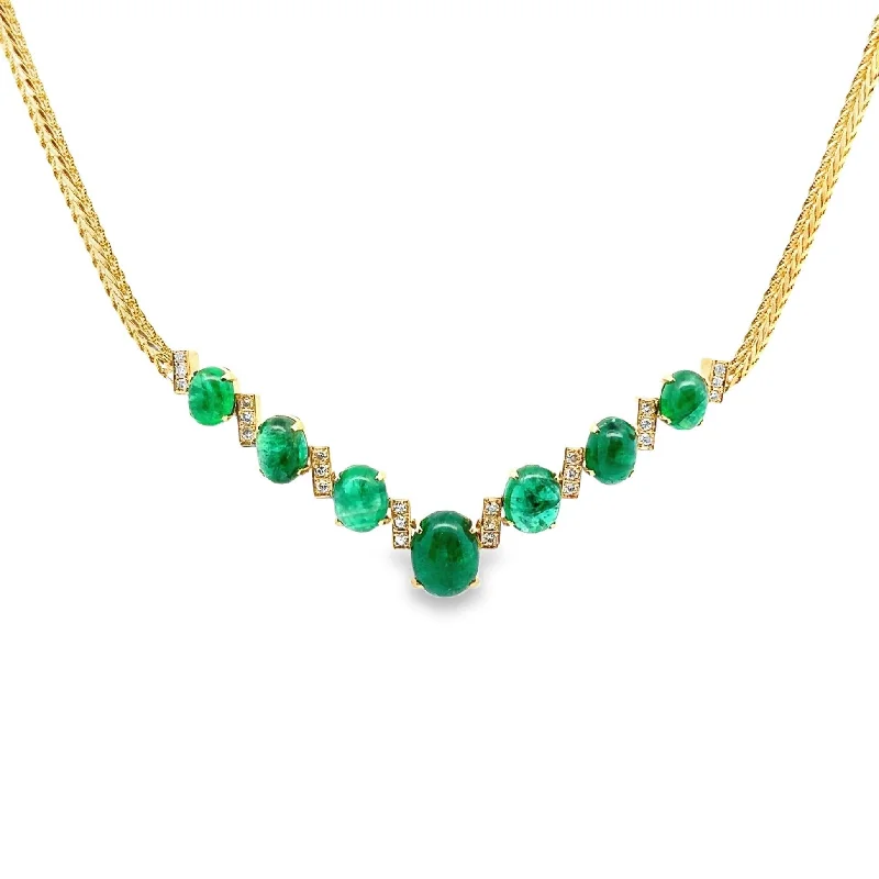 simple necklaces for women -Cabochon Emerald Diamond 18k Yellow Gold Choker Necklace