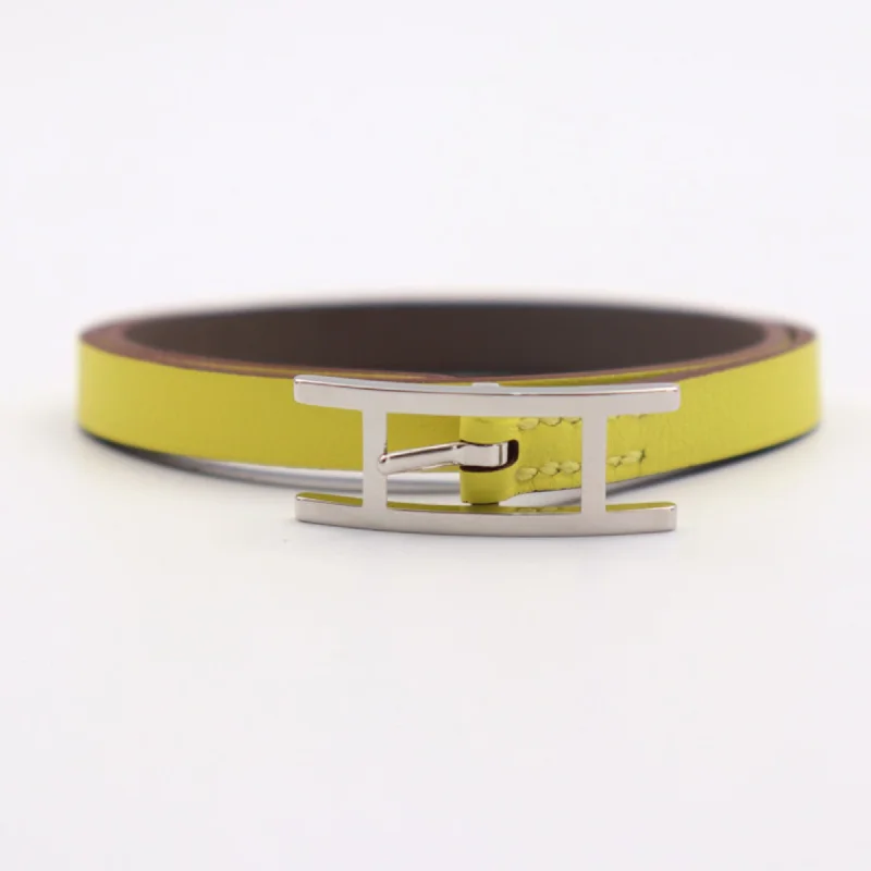 stylish bangles for women -Hermes Etain Lime  Swift Leather Charm Bracelet (Pre-Owned)