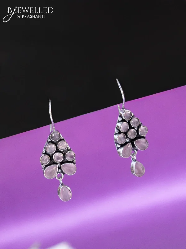 chic hoop earrings for women -Oxidised hanging type earring with baby pink stones