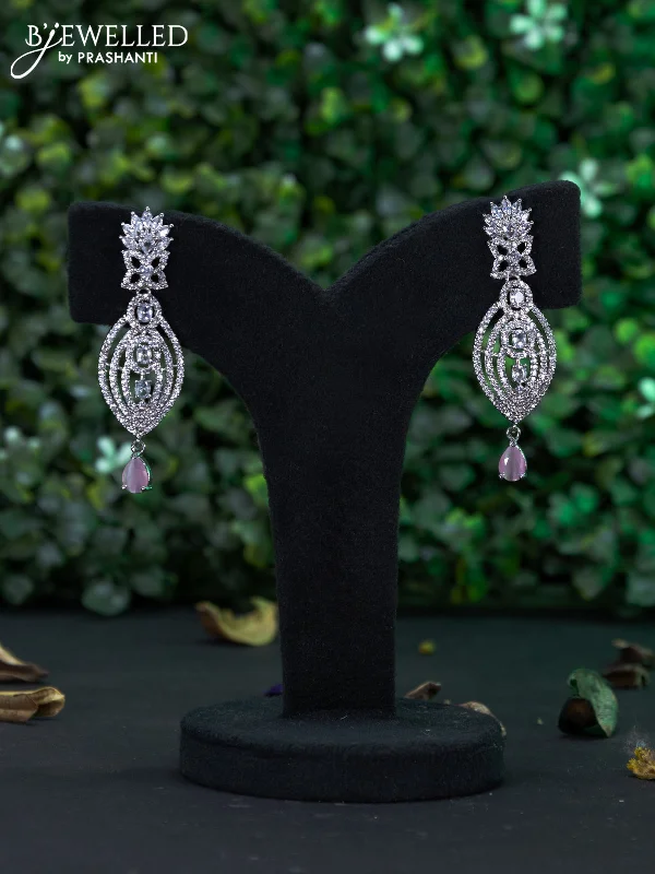 special occasion earrings for women -Zircon earring with baby pink & cz stones and hanging