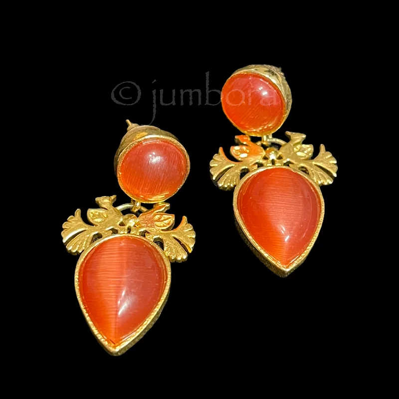 minimalist gold earrings -Orange Agate Stone Gold Finish Earring