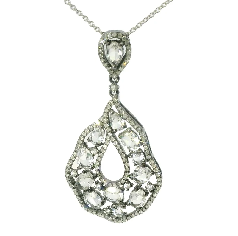 layered chain necklaces for women -Gorgeous Estate 14K White Gold Topaz Diamond Drop Pendant Necklace